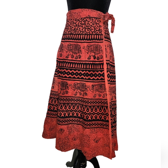 Dresses & Skirts - India elephant print wrap midi skirt